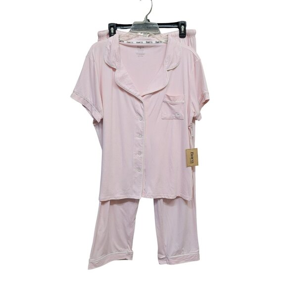 NEW Born Sleepwear Womens XL Pajama Set Pink Button Front Embroidered Collared - Picture 2 of 16